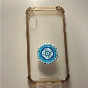 Clear Phone Case with Blue Mandala PopSocket- iPhone X/Xs